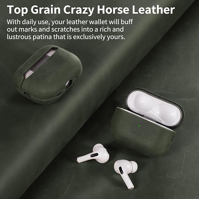 Belemay Handcrafted Crazy Horse Leather Case for AirPods Pro 3rd Gen (2025), Vintage Aesthetic, Two-Tone Effect, Unique Patina, Compatible with MagSafe, Compatible with Airpods Pro 3, Sunset Tan