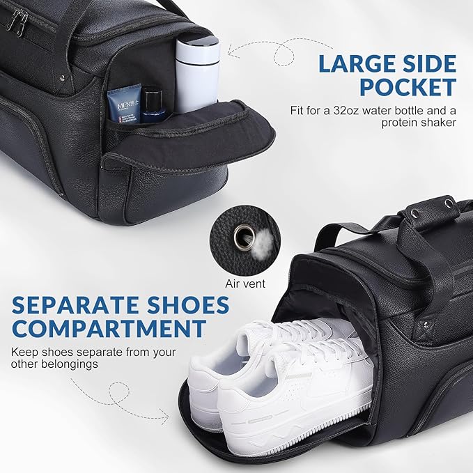 TIDING Leather Travel Duffle Bag for Men Women, 21" Waterproof Gym Sports Duffel Bag Weekender Overnight Luggage Bag with Shoe Pouch_40L