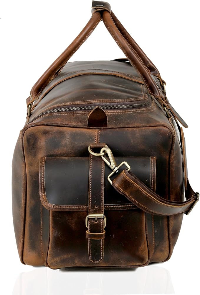 Large Italian Leather Duffle Travel Weekender Overnight Sports Duffel Bags For Men And Women- 22 Inch