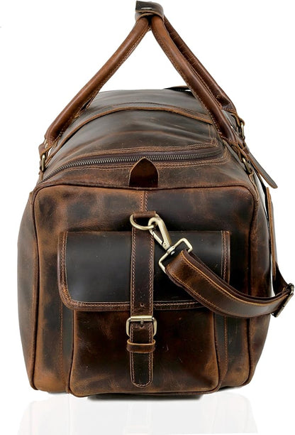 Large Italian Leather Duffle Travel Weekender Overnight Sports Duffel Bags For Men And Women- 22 Inch