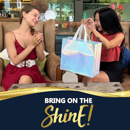 Nush Nush Iridescent Large Gift Bags Bulk - Set of 60 Holographic Reusable Gift Bags with Handles - Ideal Goodie Bag for Small Business, Parties and Events, Christmas Gifts, Thanksgiving- 13x5x11