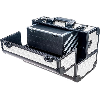 SHANY Premier Fantasy Professional Makeup Train Case Cosmetic Box Portable Makeup Case Organizer Jewelry storage with Locks, 3 Trays, Makeup Brush Holder and Cosmetics Mirror - Snow White