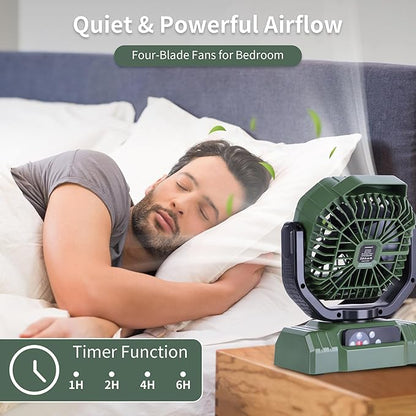 AVV 20000mAh High Speed Portable Camping Rechargeable Fan with Remote Control, Battery Powered with Auto Oscillating with Camping Essentials Accessories for Outdoor, Beach, Patio, Tent, Green