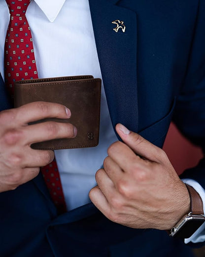 SERMAN BRANDS 2 ID Window Wallet for Men RFID Blocking Leather, Bifold Top Flip, Extra Capacity Travel Wallet