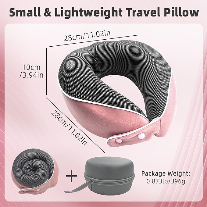 Memory Foam Travel Pillow,U-Shaped Neck Pillow for Sleeping Airplane and Car, with Portable Storage Case, Soft & Breathable, Provides Head & Neck Support