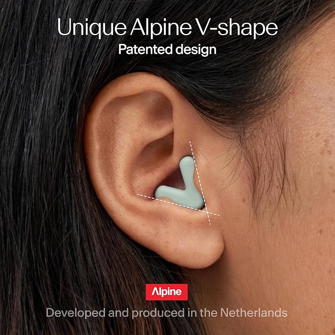 Alpine Silence Earplugs for Sleep, Focus & Travel - V-Shape Snug Fit & Soft Oval Tips – 4 Sizes XS/S/M/L - Comfortable, Reusable Hearing Protection - up to 25dB – Green