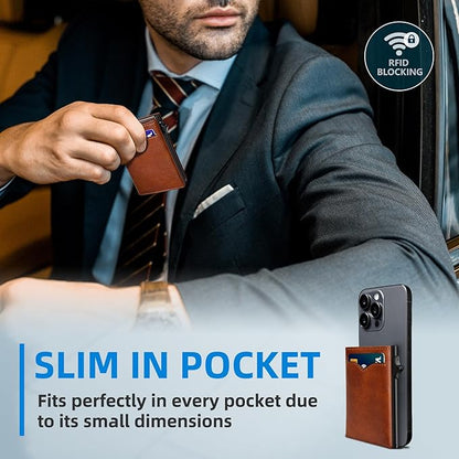 Wallet for Men,with Cash Pocket 2 ID Window 9-13 Cards,Metal Case Smart Slim Pop Up Credit Card Holder Flip with Magnetic Closure RFID Blocking Trifold wallet with Gift Box