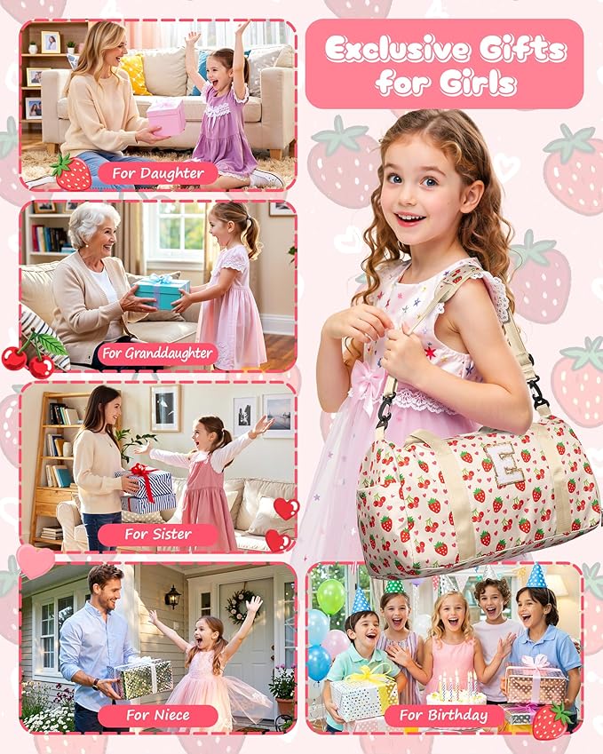 Granddaughter Gift from Grandmom, Preppy Trendy Stuff for 3-6, 6-8, 8-12, 13-15 Year Old Girls, Initial Dance Bag, Girly Gym Weekender Overnight Sleepover Bag with Shoe Compartment