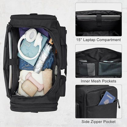 G4Free 3-in-1 Duffle Bag for Travel, Large Gym Duffle Backpack for Men Women with Shoes Compartment and Wet Pocket, Black