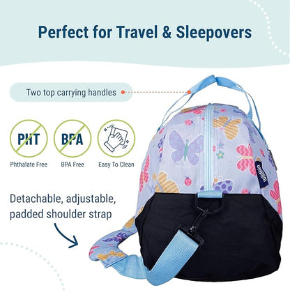 Wildkin Kids Overnighter Duffel Bag – Carry-On Size, Ideal for School & Sleepovers – Butterfly Garden