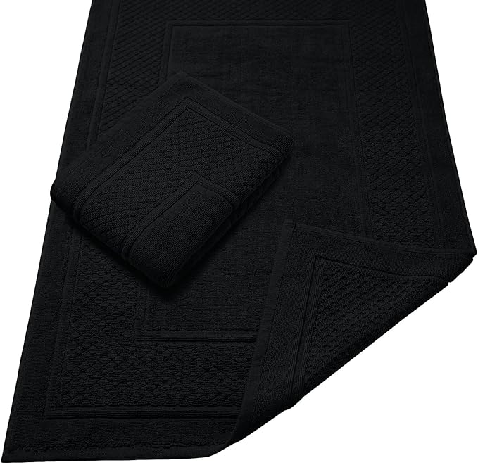Avalon Towels Black Bath Mat - 100% Cotton Set of 2 Absorbent Bathmat - Bathroom Mats Quick Dry Bath Mats for Bathrooms (22x34 Inches)