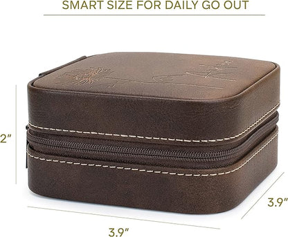 Custom Leather Jewelry Box w/Name & Birth Flower Month - Birthday Gifts for Women, Personalized Jewelry Travel Case - Customized Jewelry Organizer Box, Mom Birthday Gifts - Chestnut