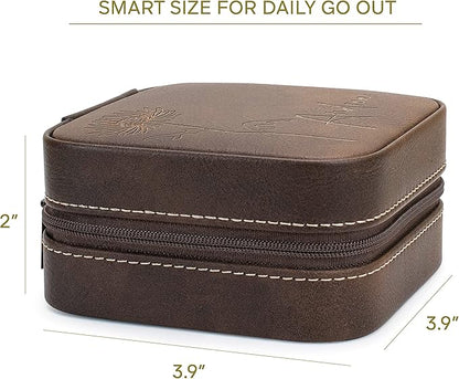 Custom Leather Jewelry Box w/Name & Birth Flower Month - Birthday Gifts for Women, Personalized Jewelry Travel Case - Customized Jewelry Organizer Box, Mom Birthday Gifts - Black