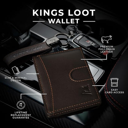 Kings Loot Money Clip Slim Minimalist Wallet for Men – RFID Blocking Leather Design with Money Clip – Front Pocket Bifold Holds 12 Cards – Stylish & Compact Wallets (Truffle)