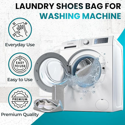 XXL Shoe Washing Machine Bag - 2 Pcs Set - 360° Resuable Shoe Bag for Washing Machine and Dryer - Wrap Shoe Washing Bag for Sneakers, Boots & Delicate Footwear (Grey)