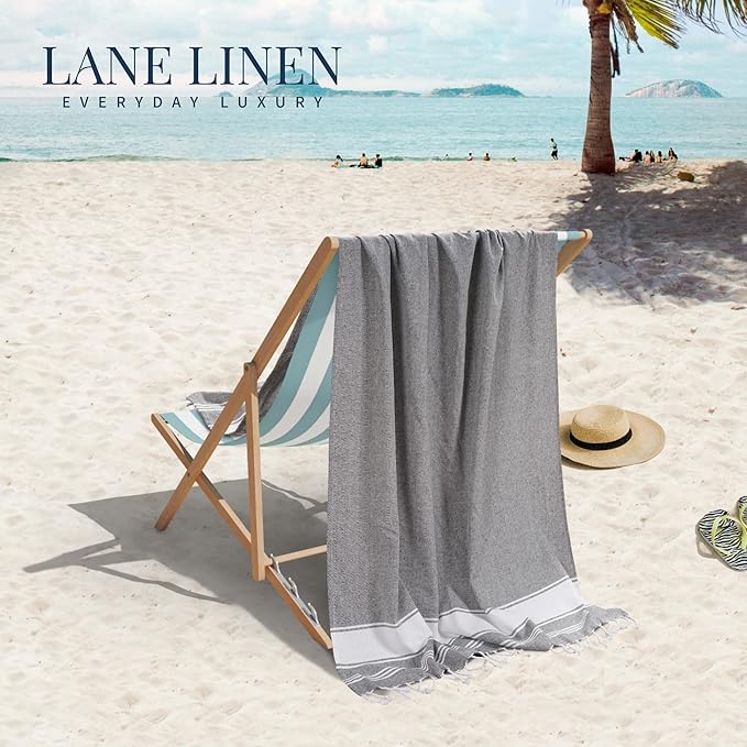 LANE LINEN Towels for Women, 2 Pack Oversized, Pre-Washed, No-Shrink, Sand Free, Quick Dry, Lightweight Travel Towels, Soft Bath Use, 39"x71" – Smoky Black