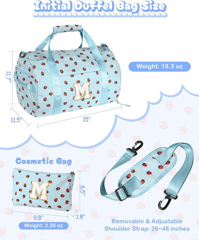 5 Year Old Girl Birthday Gifts, Girls Gym Bag, Kids Personalized Weekend Duffel Bags with Shoe Compartment, Initial Travel Tote with Makeup Bag, Gift for Daughter Niece (Letter J)