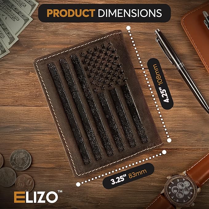 ELIZO Leather Short Wallet for Men Western Wallet Rodeo Mens Wallet Flat Bifold Wallets for Men Biker Billfold Wallet for Men Cowboy Wallet RFID Wallet for Men with Credit Card Holder - Large Flag