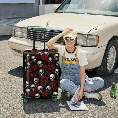 ANNA QUEEN Flower Skull Luggage Cover Washable Suitcase Protector Suitcase Cover Anti-Scratch,Stretchable Fit for 18-32Inch Luggage,Travel Bag Cover L(fits 26-28Inch suitcase)