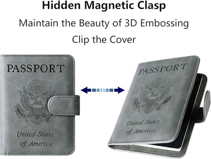 Airtag Passport Holder Cover Wallet Travel Essentials Leather Rfid Blocking Case Vacation Luggage Must Haves Travel Accessories for Men Women (117#Grey)