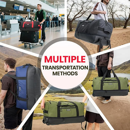 Fanwoli 30'' Large Rolling Duffle Bag with 2 Wheels - No-Sag Design for Heavy Loads, Expandable 100L-120L Duffel Wheeled Luggage with Soft Handle & Lock, Waterproof Foldable for Travel, Camping,Moving