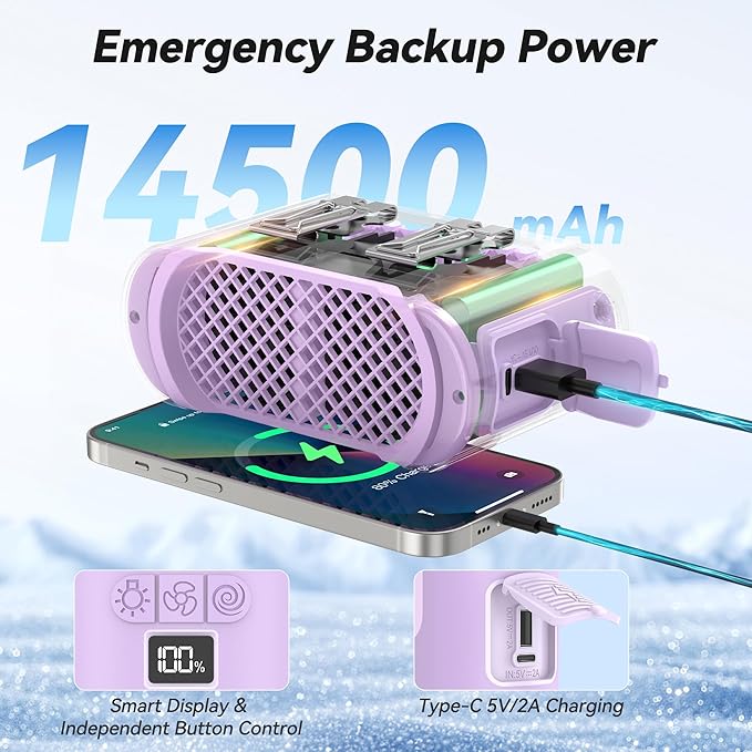 AMACOOL 14500mAh Portable Waist Fan, Strong Wind Power for Full Body Cooling Shirt Fan, 5 Speed Wearable Belt Clip on Fans, Battery Operated Personal Neck Fans for Outdoor Work Camping Travel