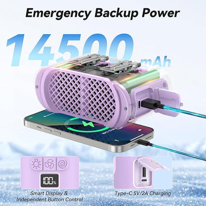 AMACOOL 14500mAh Portable Waist Fan, Strong Wind Power for Full Body Cooling Shirt Fan, 5 Speed Wearable Belt Clip on Fans, Battery Operated Personal Neck Fans for Outdoor Work Camping Travel