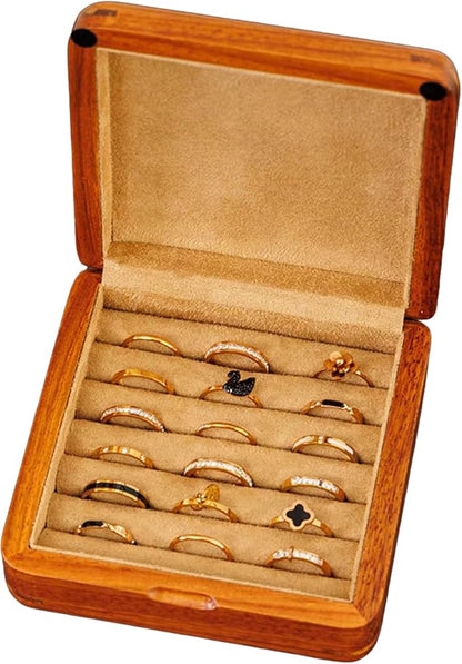 Bescott Solid Wood Small Rings Cufflink Earrings Box Jewelry For Travel Organizer Storage For Multiple Rings Wooden Case Holders For Women Men Gift