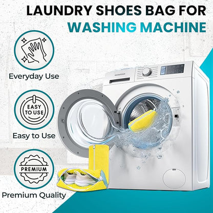 XXL Shoe Washing Machine Bag - 2 Pcs Set - 360° Resuable Shoe Bag for Washing Machine and Dryer - Wrap Shoe Washing Bag for Sneakers, Boots & Delicate Footwear (Yellow)