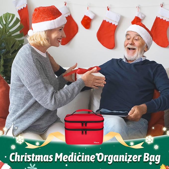 Mancro Dual Layers Medicine Organizer Bag, Pill Bottle Organizer Storage with Lockable Zipper, Medication Travel Bag for Pills, Vitamins, Medical Supplies for Home Storage, Travel