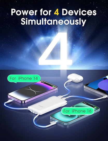 TG90° Portable Charger Power Bank with Built-in AC Wall Plug and Cables, 10000mAh USB C External Battery Charger Compatible with iPhone and Android Phones