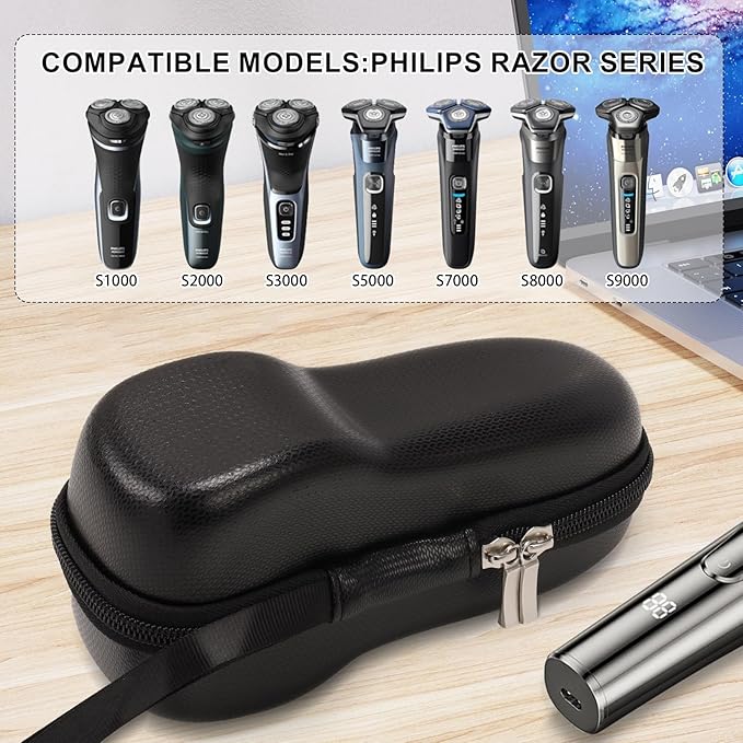 Razor Travel Case - Protective Holder for Philips Series S1000 S2000 S3000 S5000 S7000 S8000 S9000, Portable Charging, Durable, Waterproof, Compact Design for Men's Travel Essentials (Black)