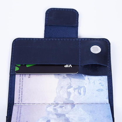 Blue Leather Passport Holder with AirTag Slot - Travel Passport Wallet Compatible with Airtag Passports Case with Card Slots & Note Compartment, Magnetic Closure, Genuine Leather, Vintage Blue