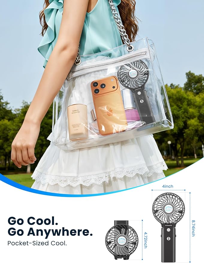 HandFan 5200mAh Portable Handheld Fan, Personal Hand Held Fan USB Rechargeable, 180° Foldable Portable & Detachable Handle Design,3 Speeds Strong Airflow Cooling for Travel/Outdoors/Indoors (Black)