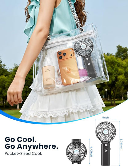 HandFan 5200mAh Portable Handheld Fan, Personal Hand Held Fan USB Rechargeable, 180° Foldable Portable & Detachable Handle Design,3 Speeds Strong Airflow Cooling for Travel/Outdoors/Indoors (Black)