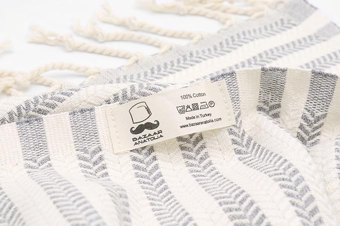 Bazaar Anatolia Turkish Beach Towel – 100% Cotton, Quick Dry, Sand Free Large Towel for Bathroom and Camping – Oversized 71x39 Inches – Arpa Grey