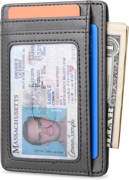 Buffway Slim Minimalist Front Pocket RFID Blocking Leather Wallets for Men and Women - Alaska Grey