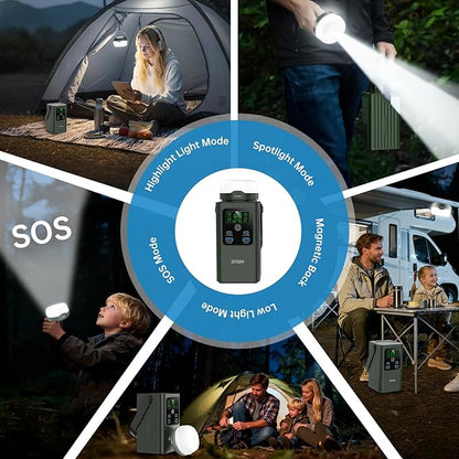 Camping Portable Power Station 198.4Wh (62000mAh), [Top Safety] 100W Fast Charging Power Bank with LiFePO4 Battery, Small Generator with Detachable Light for Travel Home Backup Outdoor Emergency