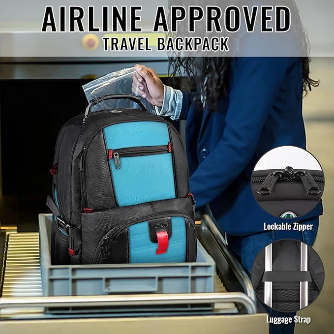 YOREPEK 18.4 Laptop Backpack, Large Backpacks with USB Charger Port, TSA Friendly Flight Approved Weekend Carry on Backpack with Luggage Strap for Men and Women, Blue