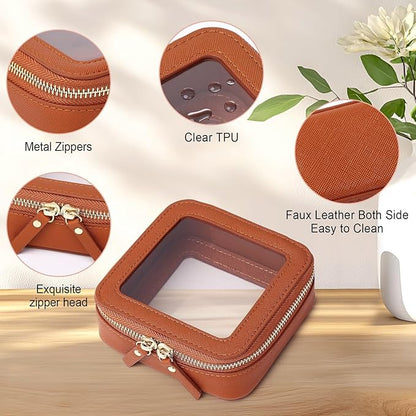 Pinkmik Small Makeup Bag Clear Mini Cosmetic Makeup Case & Toiletry Bag with Zipper Women's Purse Organizer & Car Essentials (X/Brown, MINI-1)