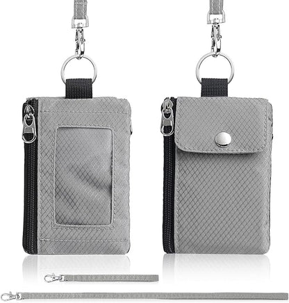 Minimalist Wallet For Mens Womens, Keychain RFID Blocking Zipper Small Wallet with ID Window 2 Lanyards,Water Resistant Travel Cash Card Coin Case Boys Girls