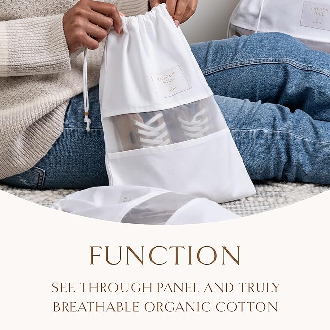 Hayden Hill Luxury Organic Cotton Dust Bags For Handbags - 6 Pack (Med-Large) - Handbag, Purse and Shoe Bags for Storage - Certified Carbon Neutral