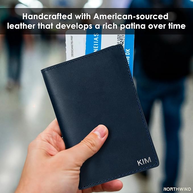 Northwind Personalized Leather Passport Holder for Travel – Custom Passport Cover and Wallet and Case with Card Slots and Cash Pocket, Premium Travel Accessory for Men and Women, Unique Custom Gift