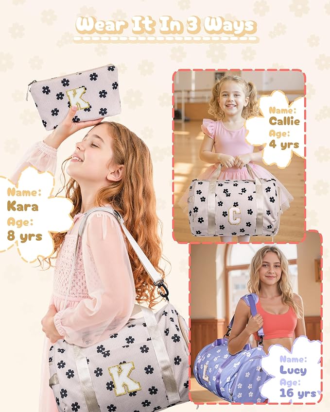 Trip Essentials for Teenager, Girls Gym Bag, Kids Personalized Overnight Duffel Bags with Shoe Compartment, Customized Travel Tote with Toiletry Bag, Christmas Thanksgiving Gift (Letter Y)