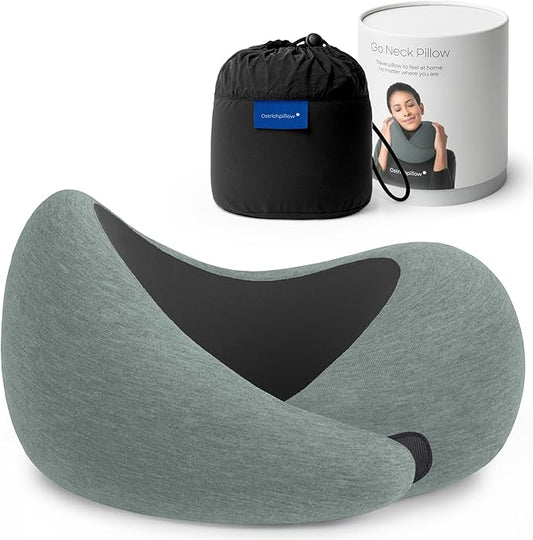 Ostrichpillow Go Neck Pillow, Travel Pillows for Airplanes, Premium Memory Foam Travel Pillow, 360º Ergonomic Design, Asymmetrical Sides, Travel Bag Included, Washable Modal Cover
