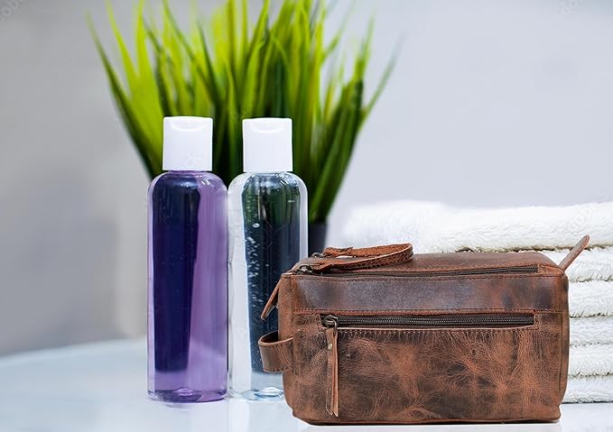 cuero Genuine Buffalo Leather Unisex Toiletry Bag Travel Leather Dopp Kit Made With High Class Buffalo Leather