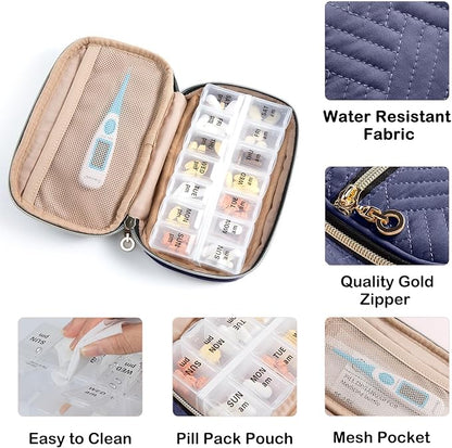 BAGSFY Pill Organizer Case 2 Times a Day- Weekly Medicine Organizer Travel Pill Box with Removable 7 Day Medicine Case Container for Fish Oil, Vitamin, Supplement