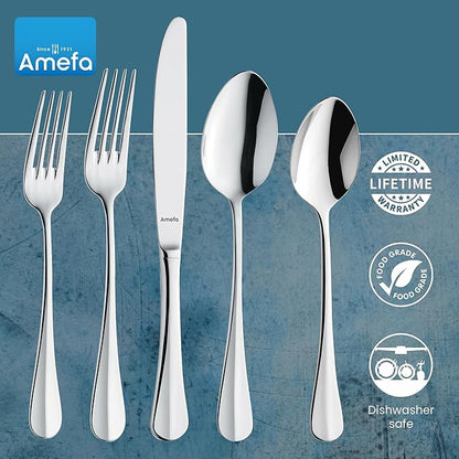 Amefa Baguette 45-Piece Flatware, Set for 8 – Stainless Steel Silverware, Polished Mirror Finish, Rust-Resistant Cutlery with Dinner Forks, Knives, Spoons, Salad Forks & Teaspoons for Everyday Dining