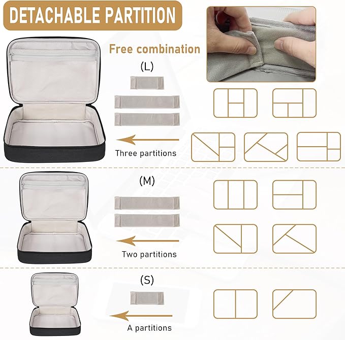 AKOZLIN Padded 3pcs/set Travel Organizer Office Cord Cable Electronics Accessories Bag Electrical Cord Management Case Black