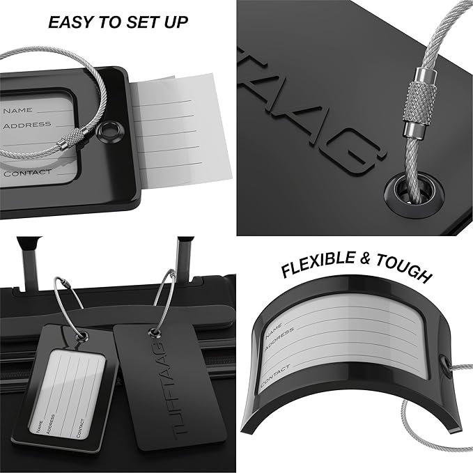 Luggage Tags Business Card Holder by TUFFTAAG - Durable Travel ID Bag Tag, Secure & Flexible, Perfect for Suitcases, Backpacks, and Carry-Ons, Easy Identification